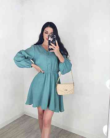 Женское легкое мини платье из натуральной ткани муслин Фисташковый, 48/52 Одесса