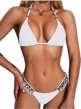 Белый раздельный купальник с камнями Белый S Харьков