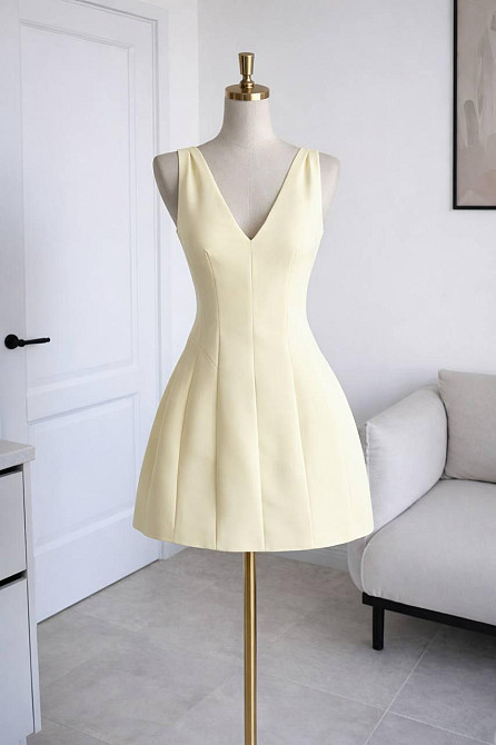 Женское базовое мини платье костюмка + подкладка софт Желтый, 44/46 Одесса - изображение 2