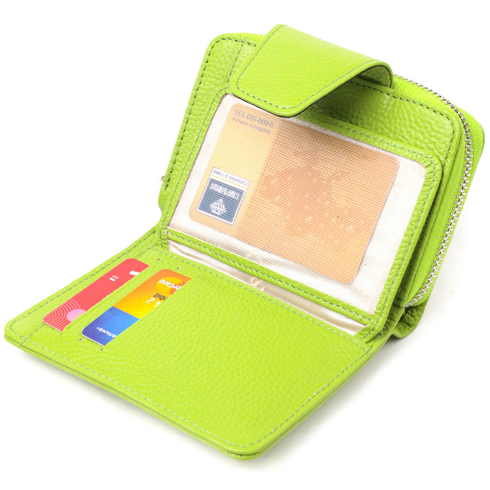 Вертикальное яркое портмоне с монетницей на молнии из натуральной кожи флотар CANPELLINI 21603 Салатовое Киев - изображение 8
