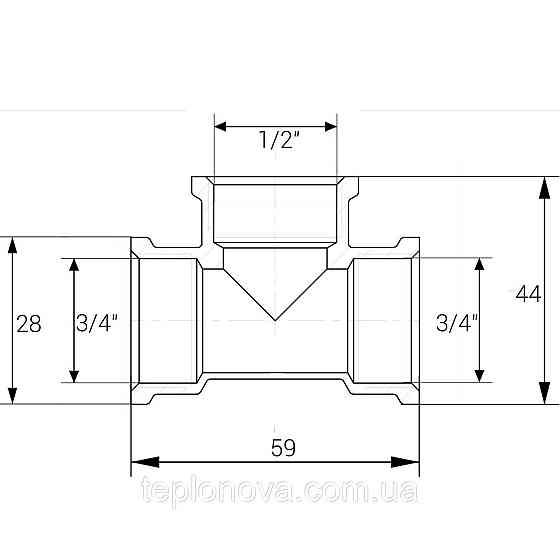 Трійник редукційний нікельований 3/4| ВР х 1/2| ВР х 3/4| ВР штампований А0212А (нк) VA Чернівці