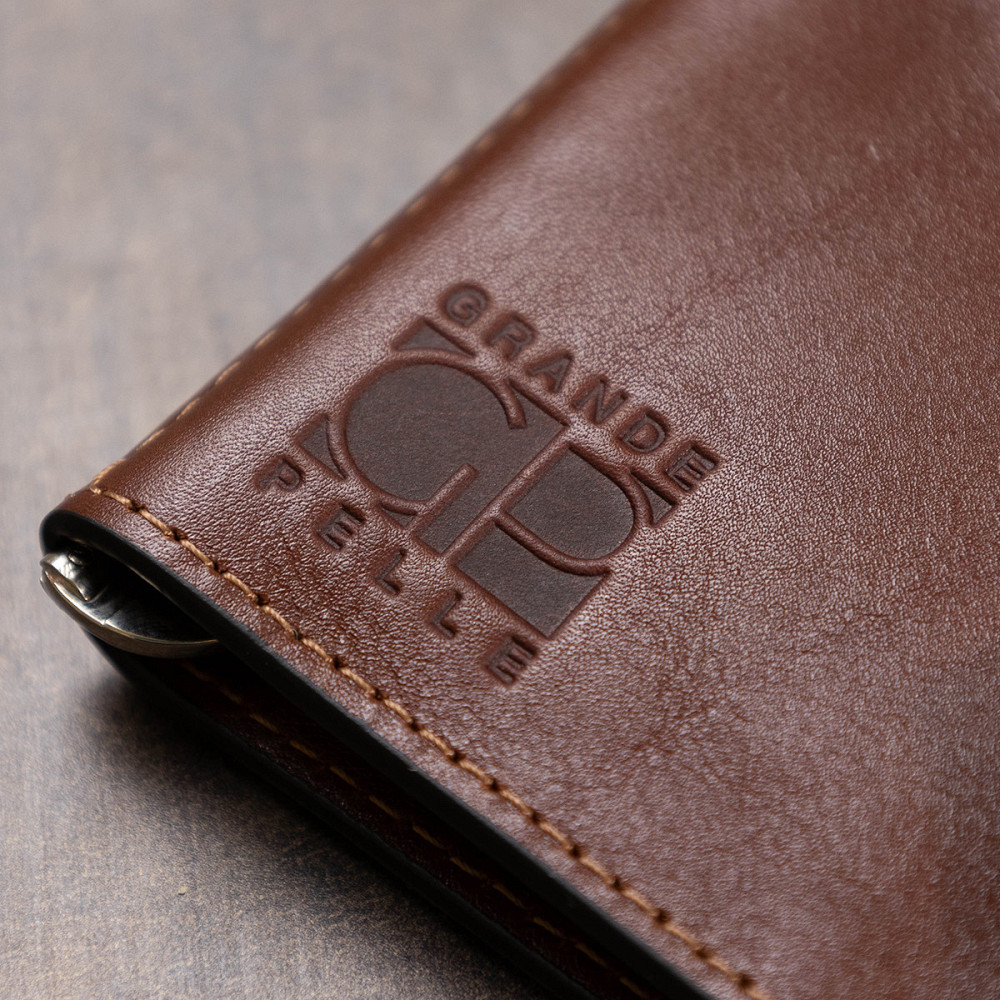 Чоловічий місткий затиск для грошей GRANDE PELLE 11522 Коричневий Київ - фото 2