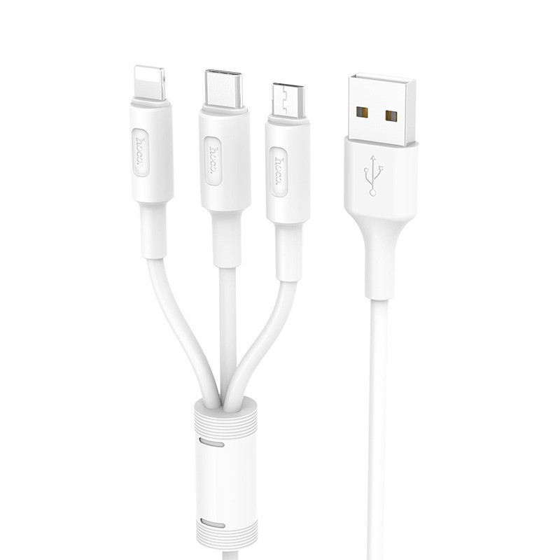 USB Кабель HOCO X25 3in1 USB - Lightning + MicroUSB + Type-C для телефону, ноутбука, пк 1М Білий Кам'янець-Подільський - фото 2
