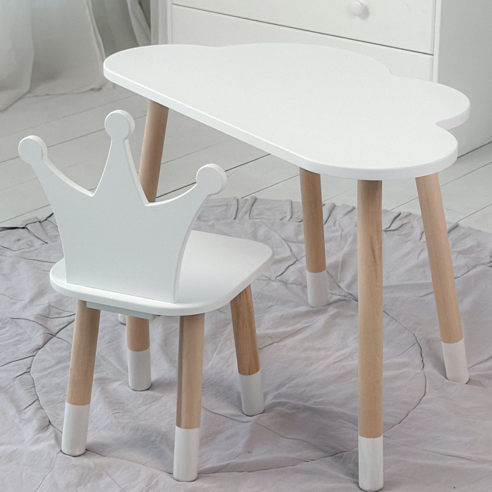 Столик хмаринка 46х70х40 і стільчик корона 26х26х24, стіл та стілець в дитячу, білий Київ - фото 10