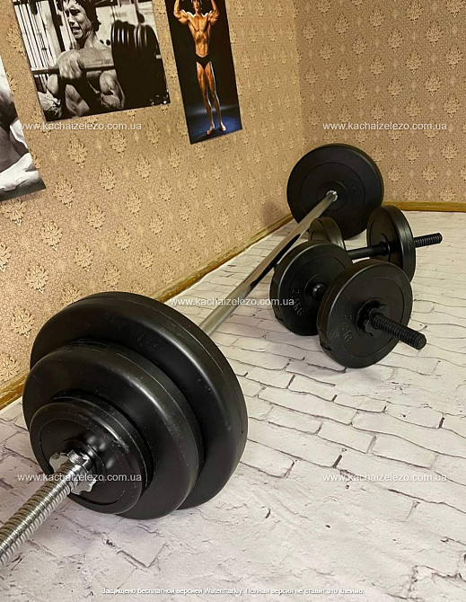 Штанга набірна + гантелі на 52 кг Гантелі, гирі, штанги та диски ударостійкий пластик Київ - фото 7