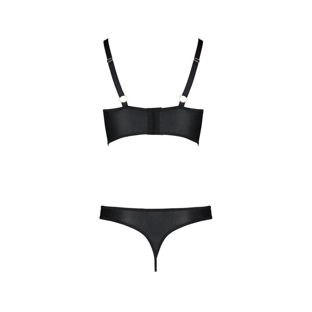 Комплект з екошкіри з люверсами та ремінцями Passion MALWIA BIKINI S/M, black, бра та трусики Sex Aura Київ - фото 4
