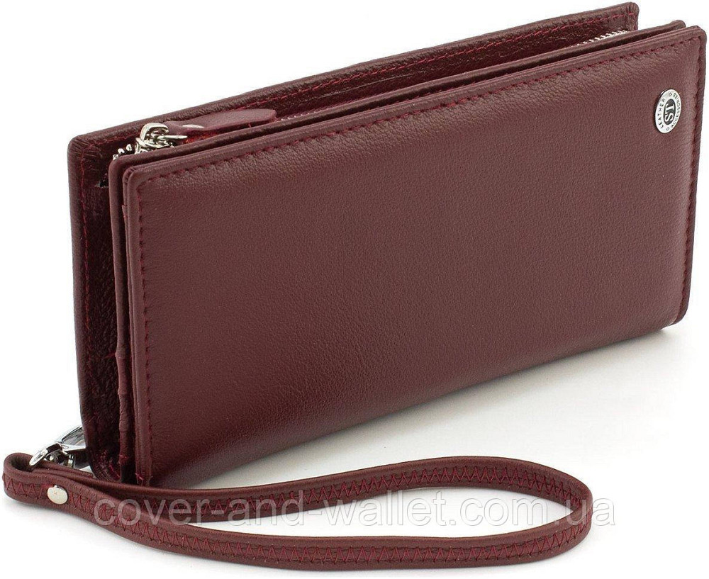 Вместительный женский кожаный кошелек клатч с отделением на молнии ST 1431 Бордовый Киев - изображение 1