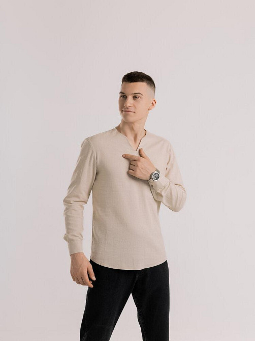 Мужская рубашка бежевая с длинным рукавом Pobedov Horizon Киев - изображение 3