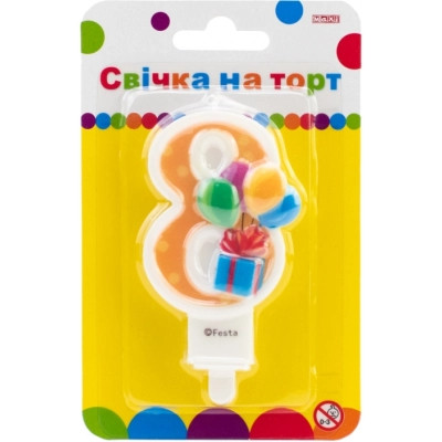 Свеча Maxi двостороння "8" із зображенням надувних кульок висотою 7,62 см (MX622069-8) Винница - изображение 1