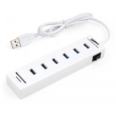 Концентратор Vinga 6xUSB2.0 + card-reader with switch 0.8m (VCP2H6USBCRSWWH) Вінниця - фото 1