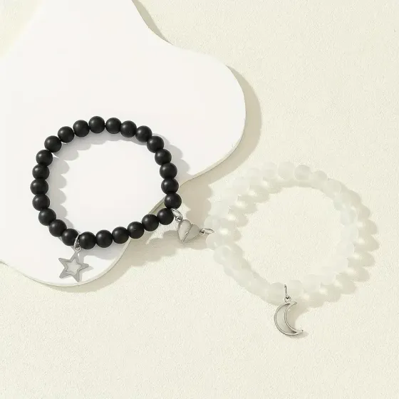Парные браслеты «Луна и Звезда» – чёрный и белый, светящиеся в темноте Киев