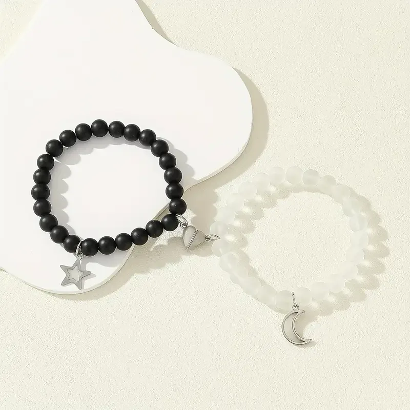 Парные браслеты «Луна и Звезда» – чёрный и белый, светящиеся в темноте Киев - изображение 3