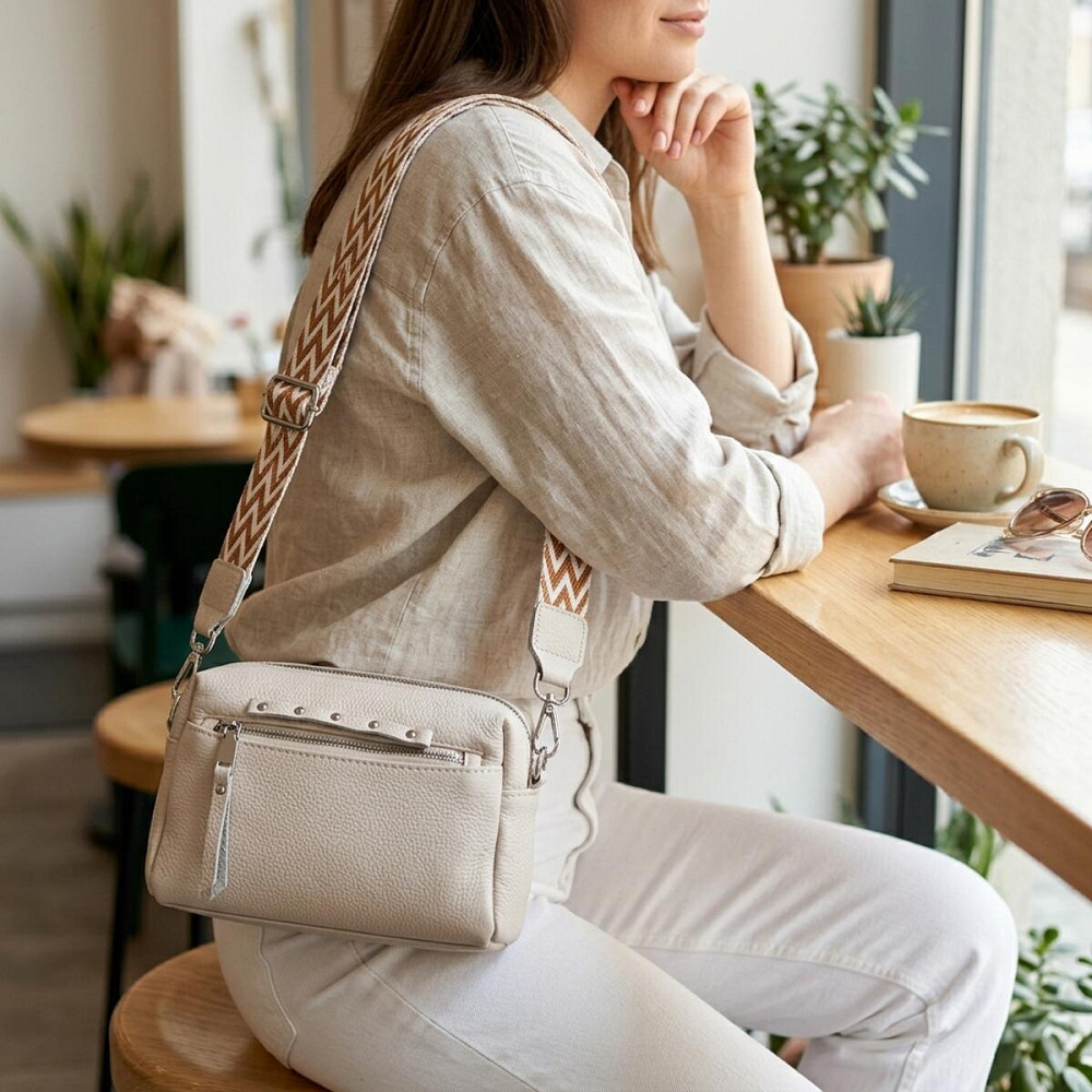 Цікава жіноча шкіряна сумка із стильним бігунком Vintage 22653 Біла Київ - фото 12