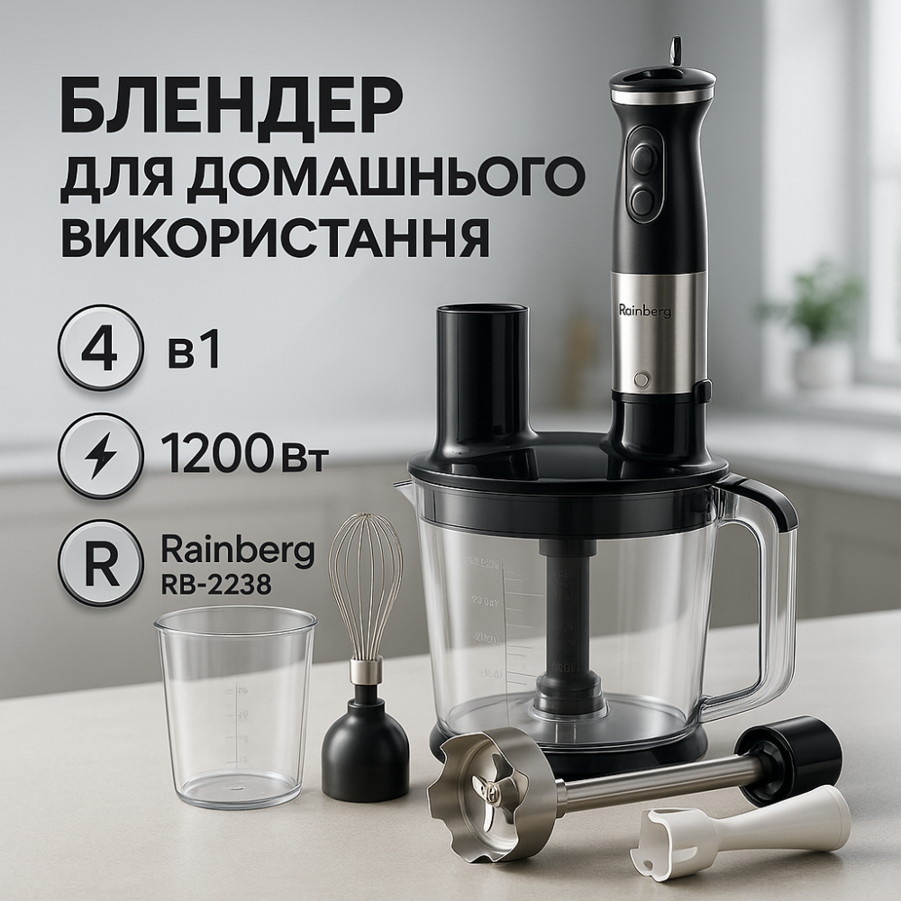 Погружные блендеры для дома Rainberg RB-2238, Блендер с легким управлением, Блендер с переносной чашей LU-30 Львов - изображение 13