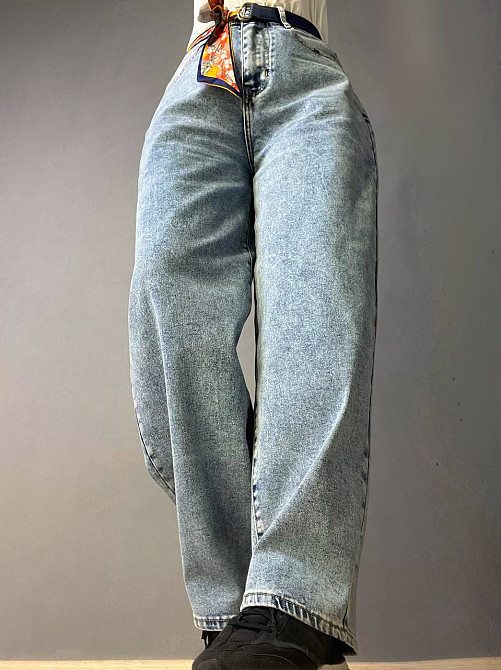 Джинси жіночі Moss 817 baggy mom jeans висока талія вільні банани стрейчеві ремінь-хустинка блакитні , блакитний, 31, 31, 80 см, 120 см Київ - фото 1
