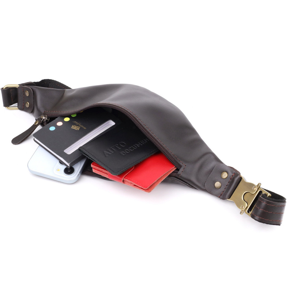 Бананка для мужчин из гладкой натуральной кожи Shvigel 23135 Коричневый Киев - изображение 4