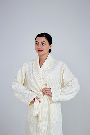 Женский вафельный халат Ideal Textile длинный ванильный M Черновцы - изображение 6