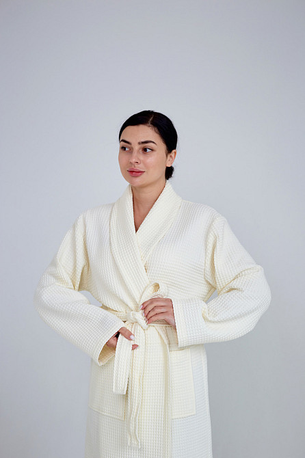 Жіночий вафельний халат Ideal Textile довгий ванільний M Чернівці - фото 6