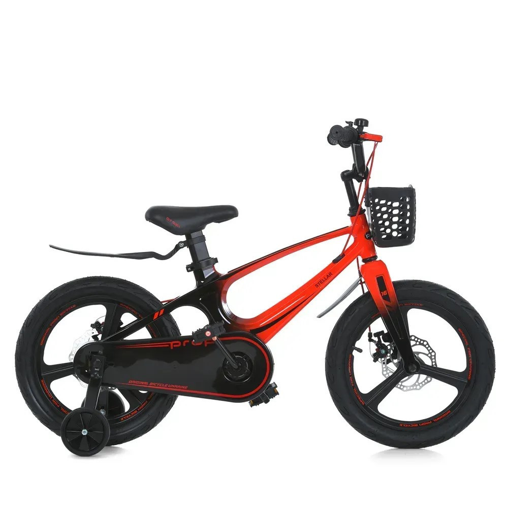 Велосипед дитячий PROFI 14 дюймів STELLAR з бічними колесами магнієва рама та вилка кошик дискові гальма Чорно-червоний (MB Чернігів - фото 2