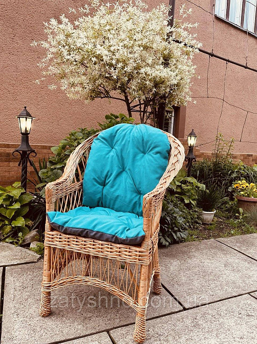 Крісло плтеное из лозы с подушкой голубой Киев - изображение 7