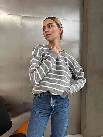 Жіночий базовий смугастий светр оверсайз шерсть 70% акрил 30% Меланж Одеса