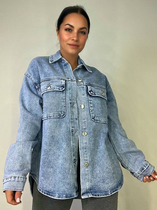 Сорочка жіноча Dicesil 2029 джинсова оверсайз широка накладені кишені блакитна, блакитний, 5XL Київ - фото 8