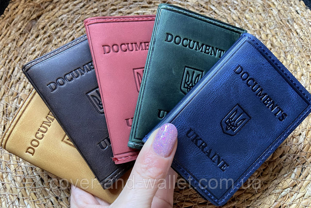 Шкіряна обкладинка на права та ID паспорт із файлами оливкового  кольору ST Leather Київ - фото 4