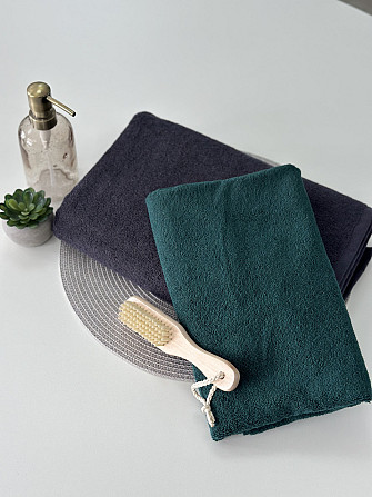 Комплект полотенец однотонных Ideal Textile 50х90см, 70х140см 450 г/м2 графитотовый, изумрудный Черновцы - изображение 5