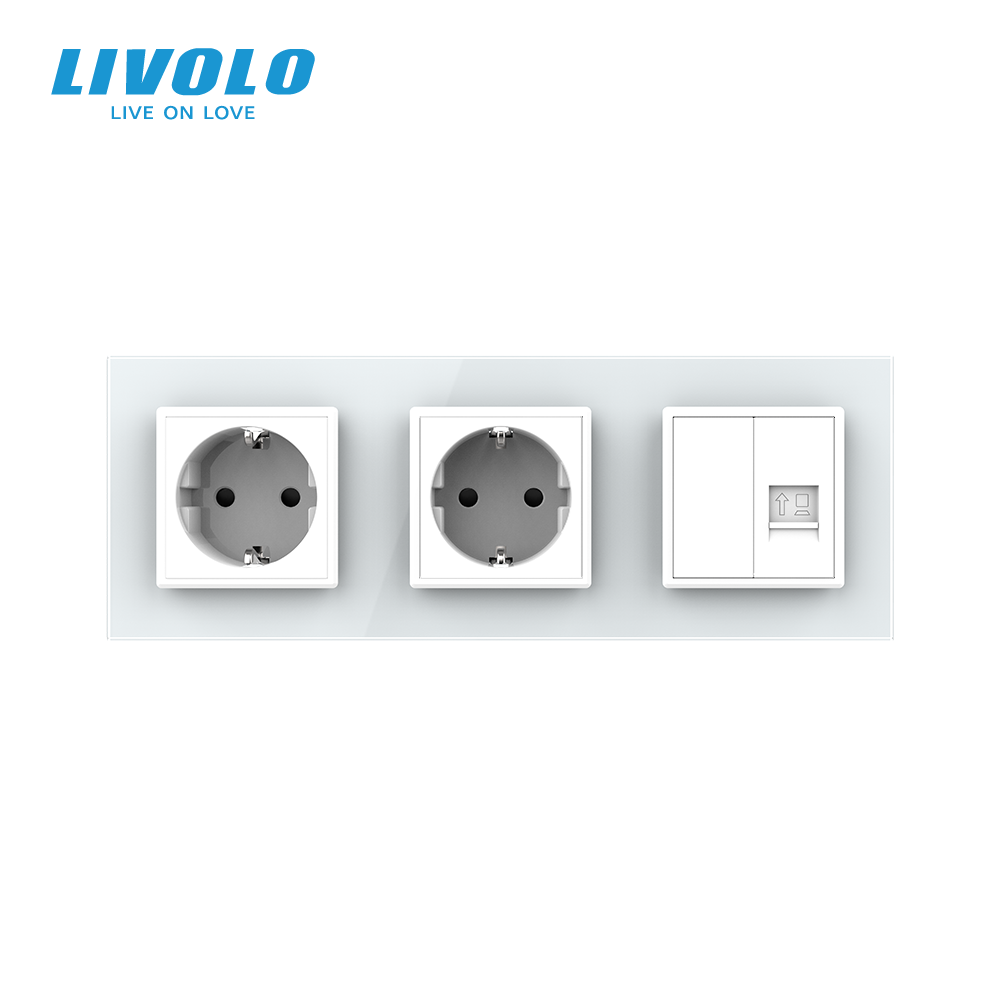 LIVOLO Розетка тримісна комбінована Силова Інтернет Livolo білий скло (VL-C7C2EU1CK0-11) Коломия - фото 3