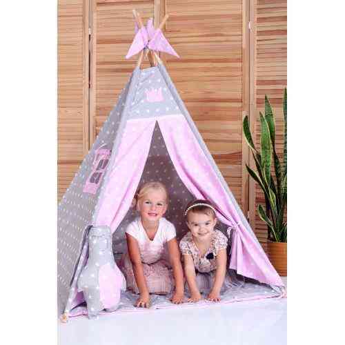 Вігвам Хатка Принцеса комплект Рожевий з сірим з подушкою Київ