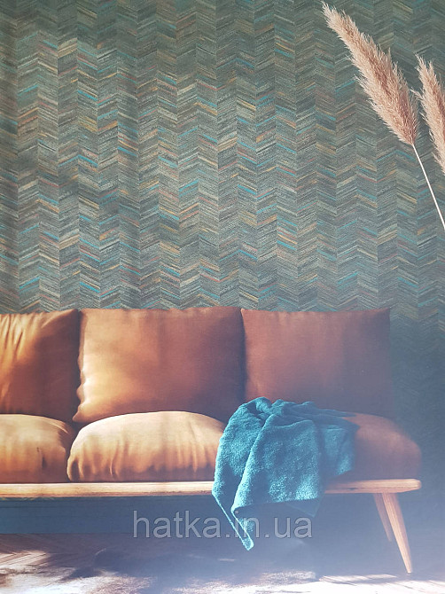 Обои  виниловые на флизелине AS creation Geo Effect 0.53х10 геометрия елочка коричневый синий оранж 38309-2 Киев - изображение 1