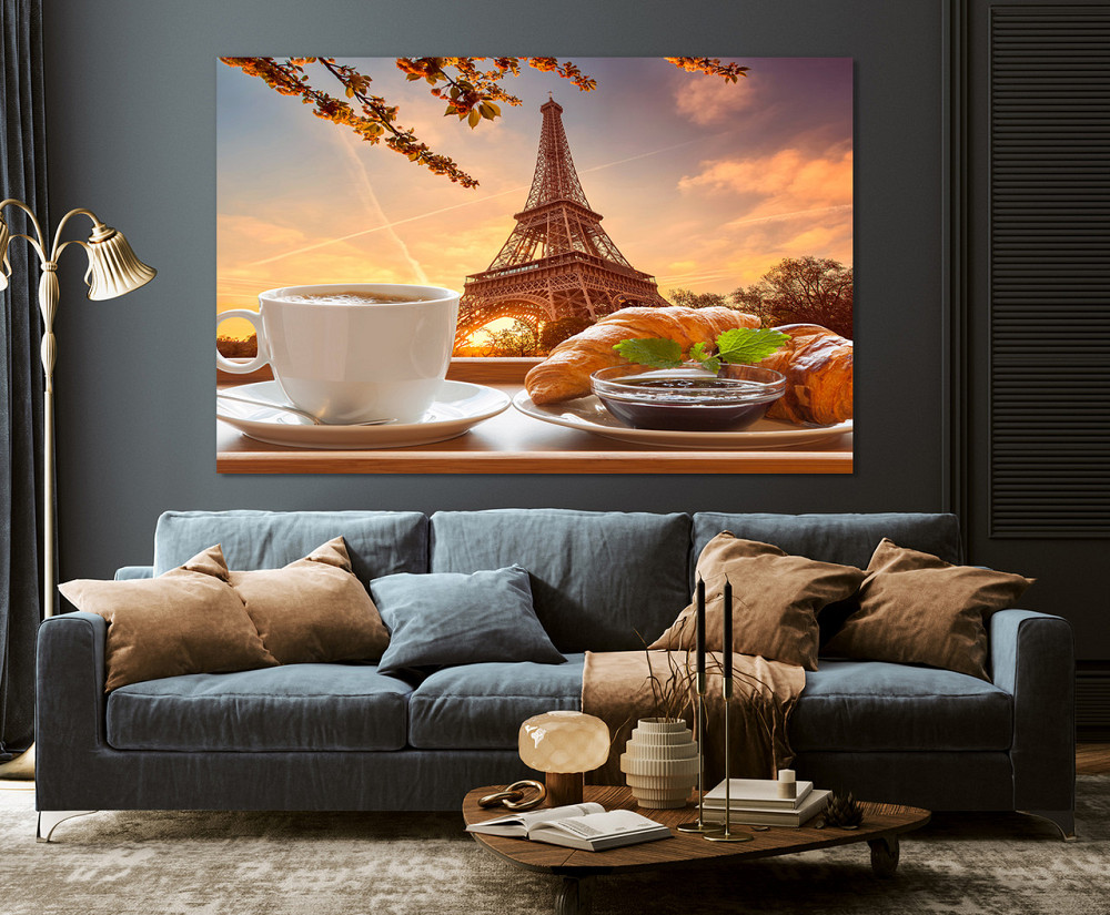 Картина холст в гостиную / спальню  Кава з круасанами в Парижі   MLP_383 80х160см Киев - изображение 3