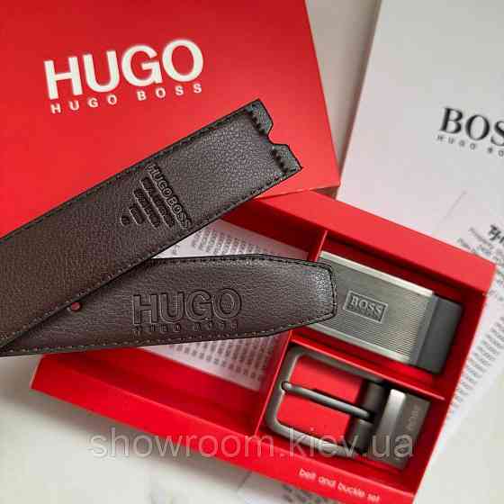 Чоловічий шкіряний ремінь із двома пряжками, подарункове паковання (218) Київ