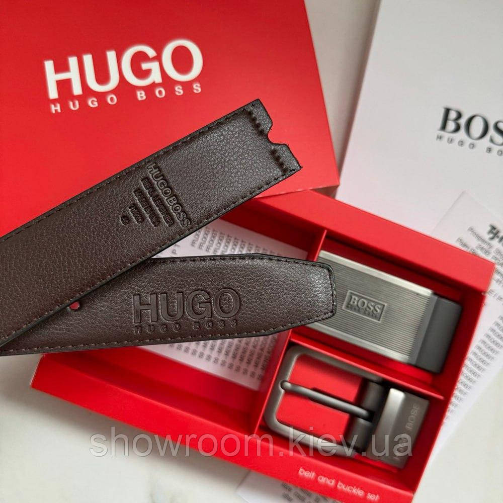 Чоловічий шкіряний ремінь із двома пряжками, подарункове паковання (218) Київ - фото 3