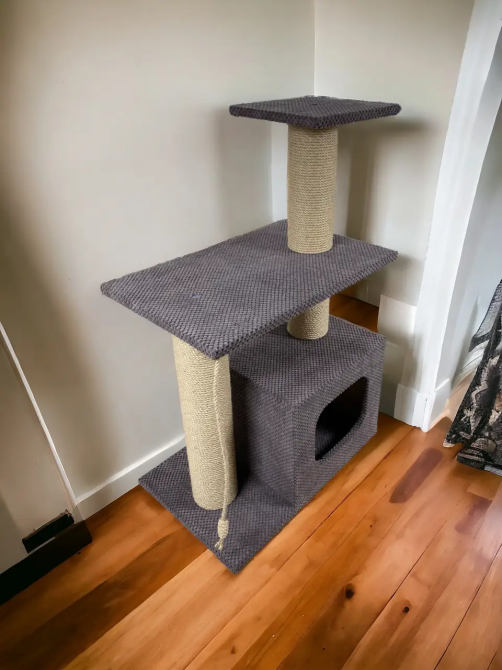 Когтеточка дряпка с домиком и лежанкой 85х55х35 см джутовая для кота, мебельный велюр Киев - изображение 3