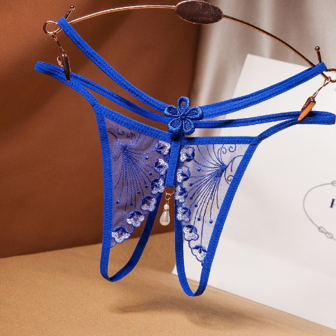 Трусики з інтимним розрізом сині - розмір універсальний, резинка до 85см Київ - фото 1