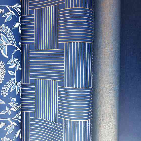 Шпалери вінілові на флізелін Caselio Mystery 0.53х10 м геометрія яскраві смуги золотисті на синьому Київ