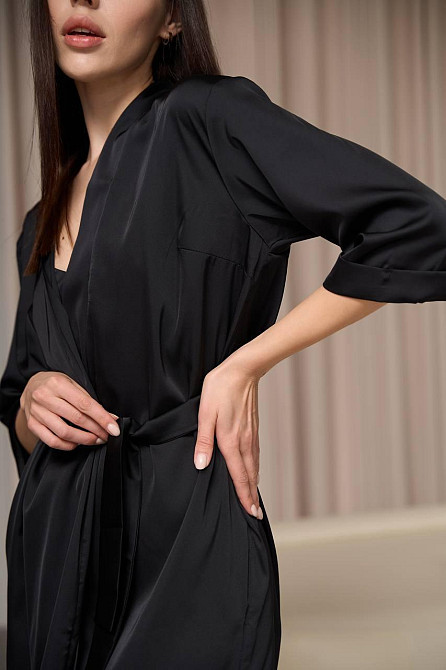 Халат женский шелковый под пояс Черный XL Харьков - изображение 5