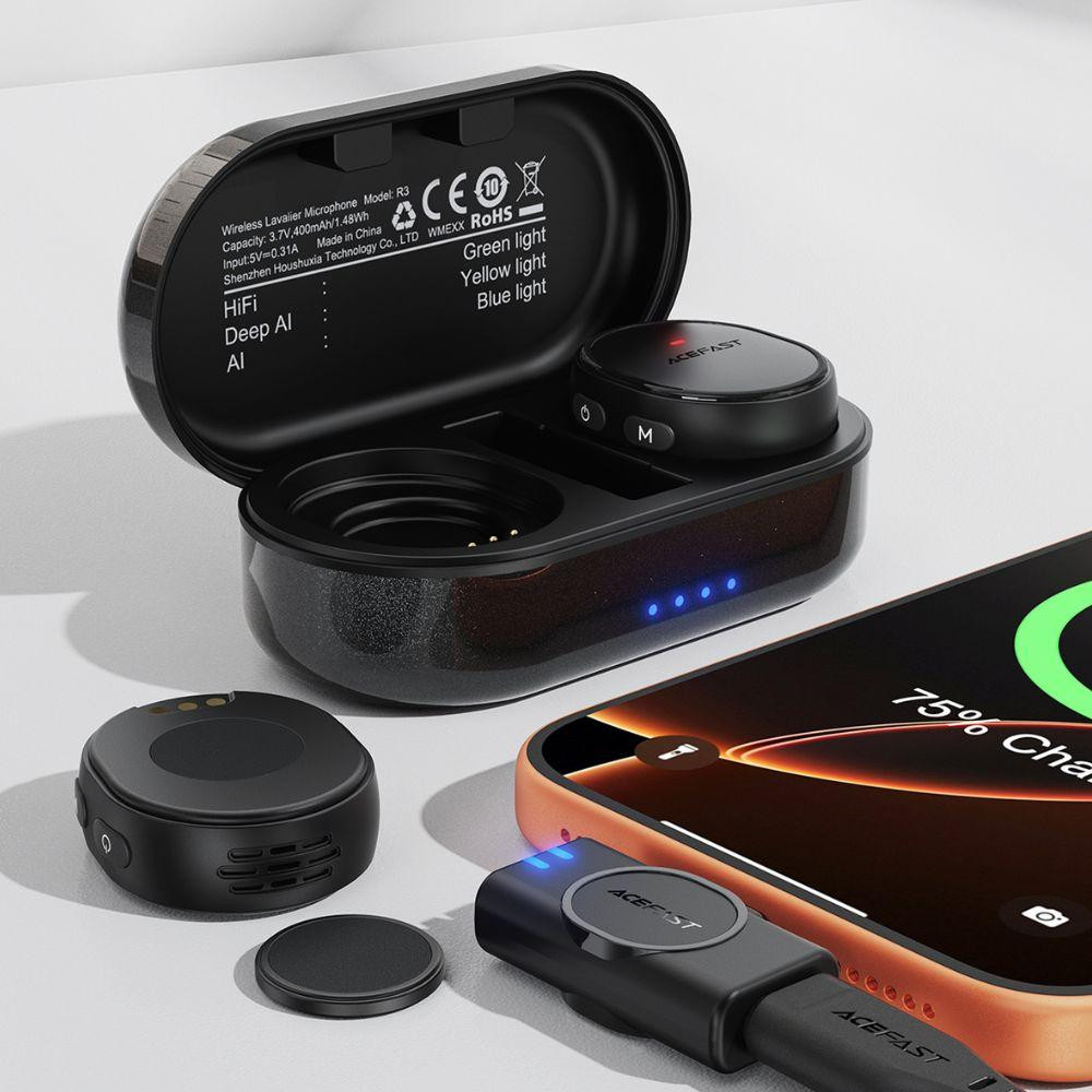 Бездротова мікрофонна система ACEFAST R3 dual-mic (Type-C) Black Одеса - фото 7