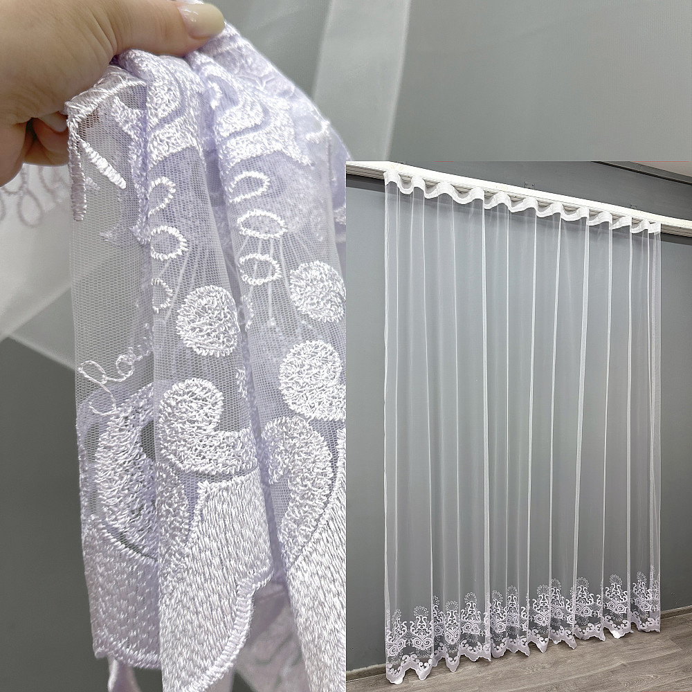 Тюль VR-Textil 1821т Фатин с вышивкой Белый 300х270 см (42-0804) Киев - изображение 1