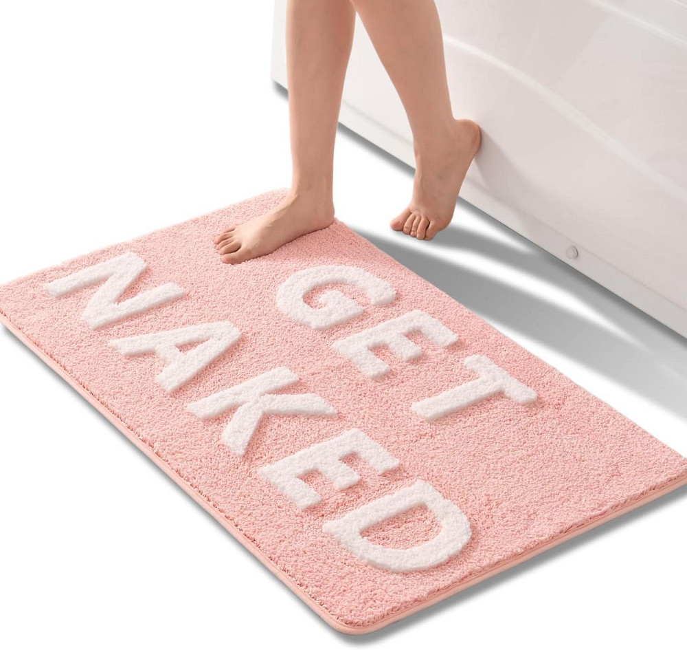 Ультрам'який килимок для ванної Aquarius мікрофібра з антиковзкою гумовою основою 50х80 см Рожевий з білим Буча - фото 1