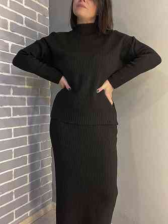 Костюм жіночий ENJOY 82345 светр зі спідницею довга рубчик в'язка one size чорний, чорний, one size Одеса