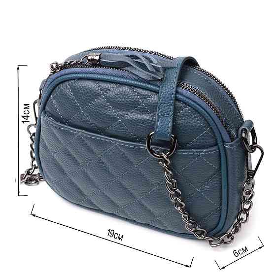 Стильная женская стеганая сумка из мягкой натуральной кожи Vintage 22327 Синяя Киев