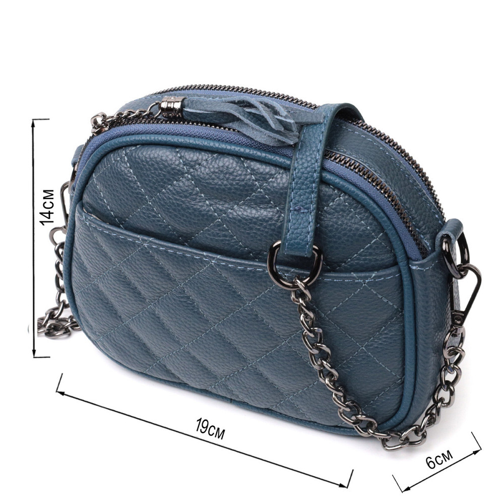 Стильная женская стеганая сумка из мягкой натуральной кожи Vintage 22327 Синяя Киев - изображение 3