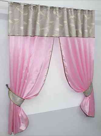 Кухонні штори VR-Textil № 073к з ламбрекеном і підхватами рожевий з світло-сірим 270х170 см (52-0295) Київ