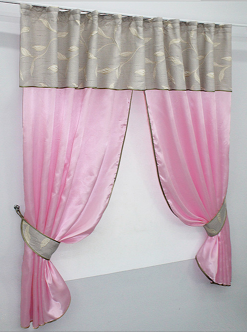 Кухонні штори VR-Textil № 073к з ламбрекеном і підхватами рожевий з світло-сірим 270х170 см (52-0295) Київ - фото 2