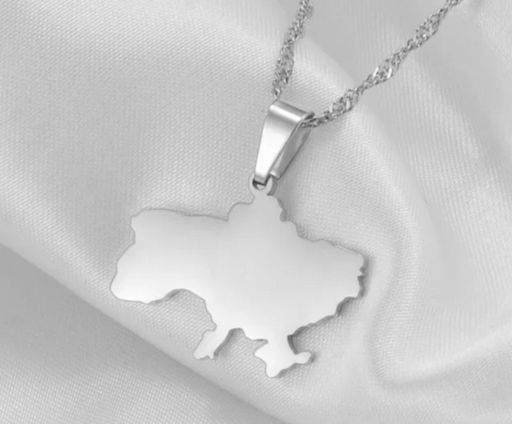 Кулон з ланцюжком "Карта України" Сріблястий Сміла - фото 1