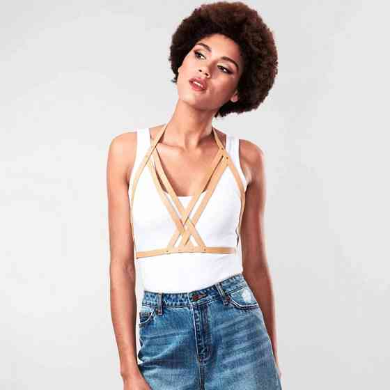Портупея Bijoux Indiscrets MAZE - Halter Bra Harness Braun Sex Aura Київ