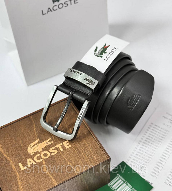 Мужской кожаный брендовый ремень Lacoste (987) черный Киев - изображение 5