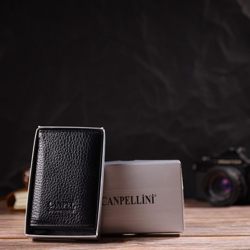 Картхолдер унісекс у три складання з автоматичним механізмом з натуральної шкіри флотар CANPELLINI 21936 Чорний Київ - фото 10
